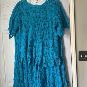 Chic Turquoise Crochet Midi Skirt